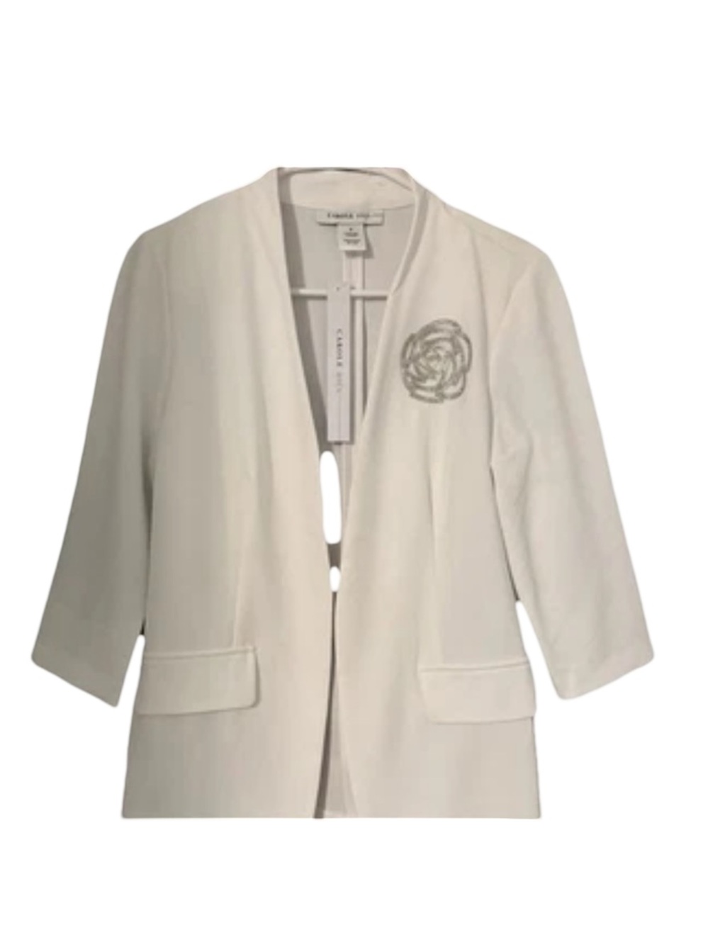 Carole Wren White Blazer With Silver Rose Size Small, Spring, Summer, Brunch - Picture 4 of 7